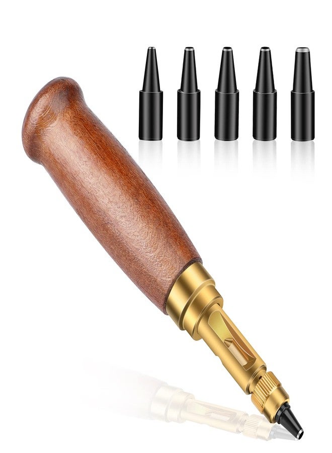 TLKKUE Adjustable Screw Hole Punch Automatic Hole Punch Tool with Wooden Handle Bookbinding Tool leather Hole Punch with 6 Tips Size 1.5mm/2mm/2.5mm/3mm/3.5mm/4mm - Image 1